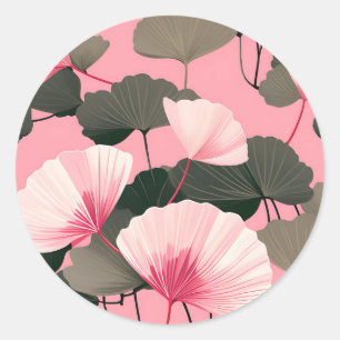 Adesivo Redondo Elegante Ginkgo Leaf Pattern