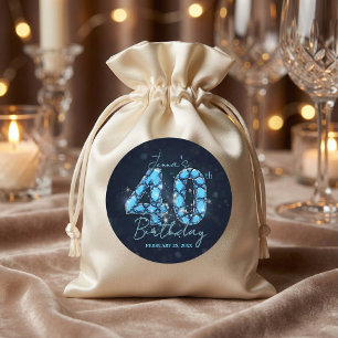 Adesivo Redondo Elegante Glam Safira Azul Joia Aniversário de 40 A