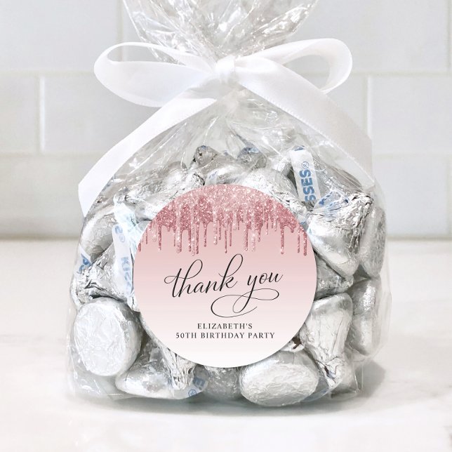 Adesivo Redondo Elegante Glitter 50ª Festa de aniversário Obrigado (Criador carregado)