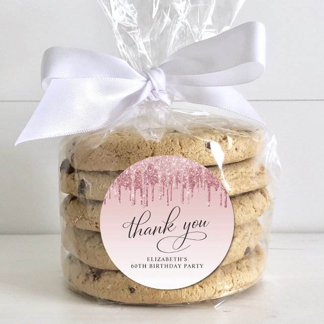 Adesivo Redondo Elegante Glitter 60ª Festa de aniversário Obrigado (Criador carregado)