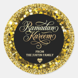 Adesivo Redondo Elegante Glitter Dourado Preto Ramadan