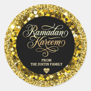 Adesivo Redondo Elegante Glitter Dourado Preto Ramadan