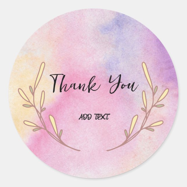 Adesivo Redondo Elegante gradiente de floral em aquarela agradecim (Frente)