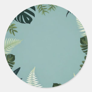 Adesivo Redondo Elegante Green Leaves e Fern