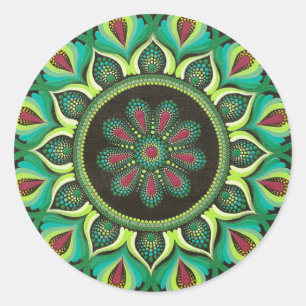 Adesivo Redondo Elegante Green Mandala   Bohemian Zen Minimalist