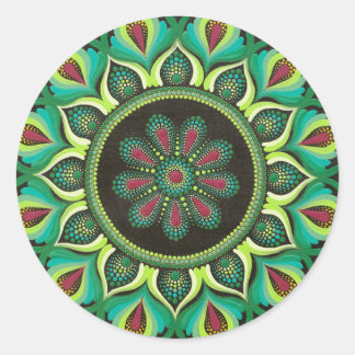 Adesivo Redondo Elegante Green Mandala | Bohemian Zen Minimalist