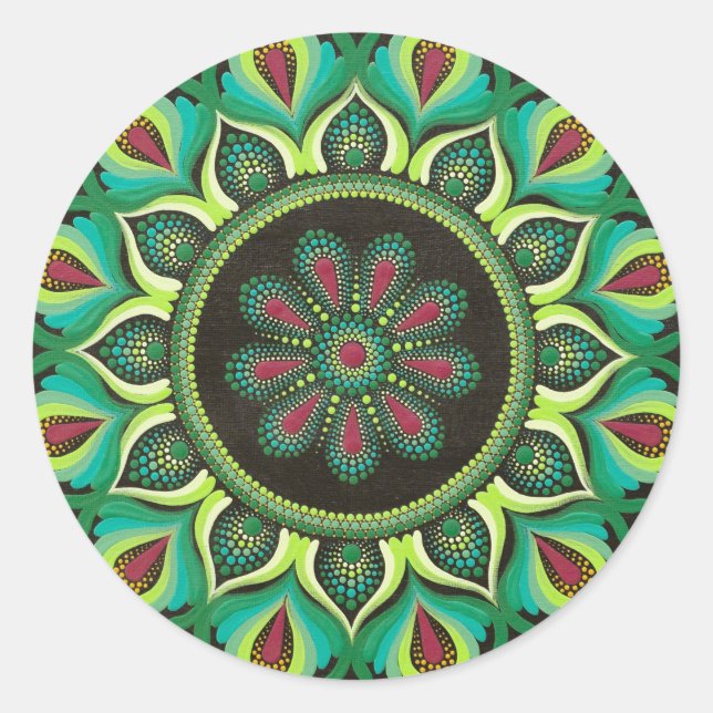 Adesivo Redondo Elegante Green Mandala | Bohemian Zen Minimalist (Frente)