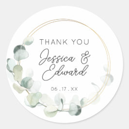 Adesivo Redondo Elegante Greenery Obrigado A Favor Moderno Do Casa