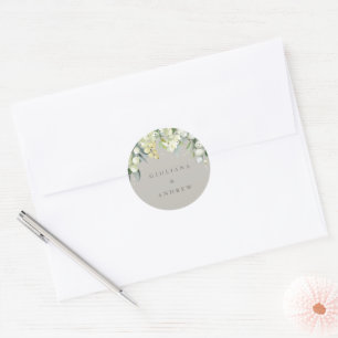 Adesivo Redondo Elegante Greige Snowberry+Eucalipto Casamento