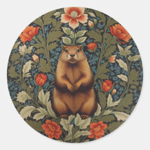 Adesivo Redondo Elegante Groundhog William Morris Inspirado