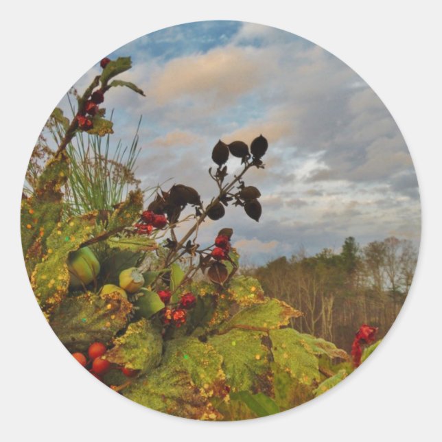 Adesivo Redondo Elegante Holly Christmas, (Frente)