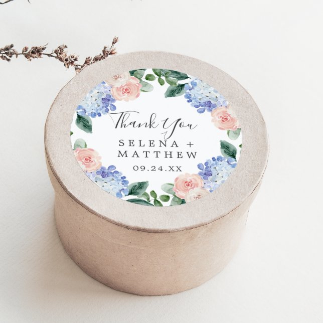 Adesivo Redondo Elegante Hydrangea Obrigado A Favor De Casamento S (Criador carregado)