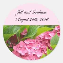 Adesivo Redondo Elegante Hydrangea Rosa Salve o Dia