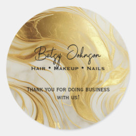 Adesivo Redondo Elegante Ivory e Dourado Marbled Obrigado