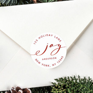 Adesivo Redondo Elegante Joy Red & White Holiday Endereço de Devol