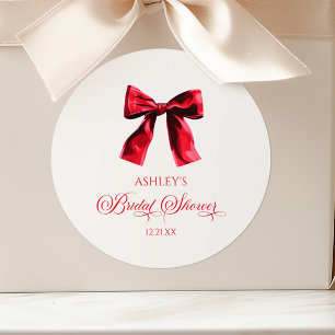 Adesivo Redondo Elegante Laço Coquete Vermelho Chuveiro de Noiva