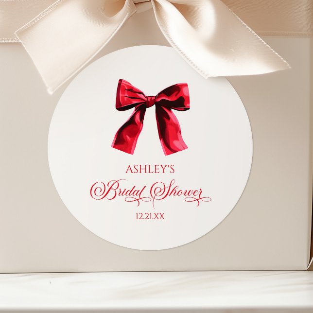 Adesivo Redondo Elegante Laço Coquette Vermelho Chá de Noiva (Criador carregado)