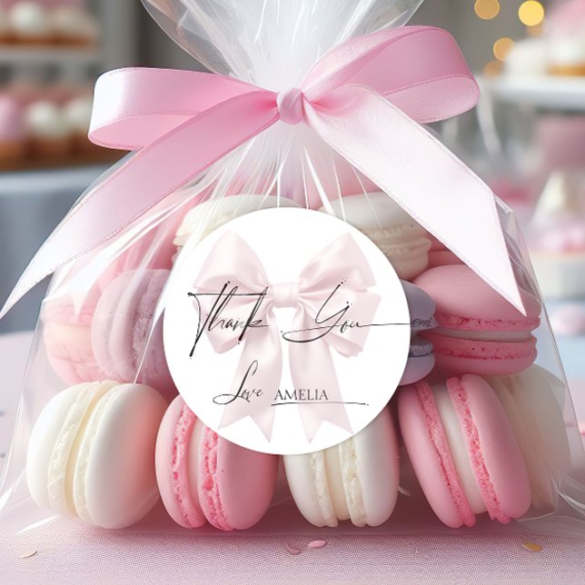 Adesivo Redondo Elegante Laço Rosa Obrigada (Criador carregado)