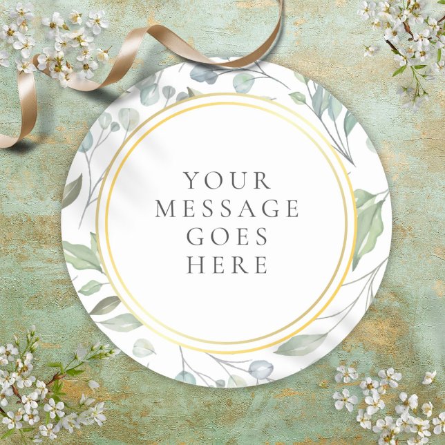 Adesivo Redondo Elegante Laurel Garland Faux Gold Foil Message (Elegant Laurel Garland Faux Gold Foil Message Classic Round Sticker)