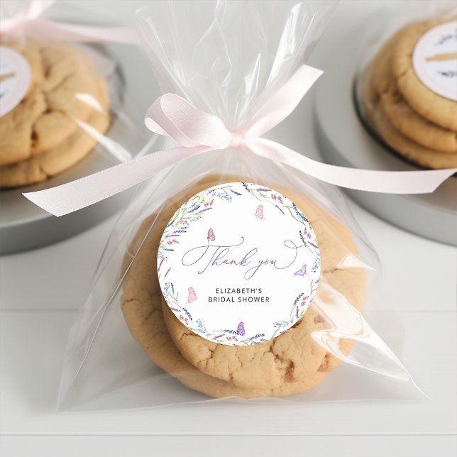 Adesivo Redondo Elegante Lavanda Obrigado por Comparecer ao Chá de (Criador carregado)