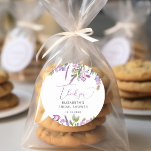 Adesivo Redondo Elegante Lavanda Roxa Chuveiro de Noiva Obrigado