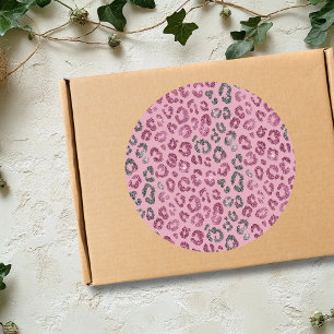 Adesivo Redondo Elegante Leopardo com Brilho Rosa e Prata em Doura