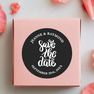 Adesivo Redondo Elegante Letra Preta Salve a Data Casamento Boho