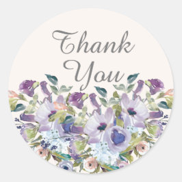 Adesivo Redondo Elegante Lilac Blue Floral Quinceañera Obrigado