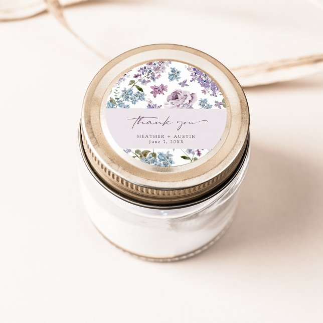 Adesivo Redondo Elegante Lilac Wedding (Elegant Lilac Wedding Classic Round Sticker by Painted Paperie
)