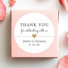 Adesivo Redondo Elegante Limpo Branco Falso Coração de Ouro Obriga