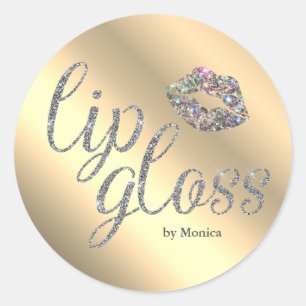 Adesivo Redondo Elegante Lip Gloss Glitter Kiss Faux Holografia