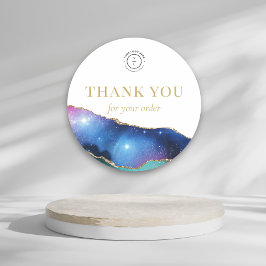 Adesivo Redondo Elegante Logotipo Cósmico das Estrelas Douradas Ob