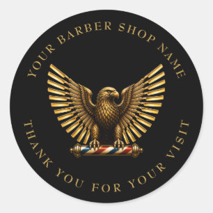 Adesivo Redondo Elegante Logotipo de Águia Dourada para Barbearia