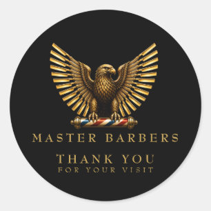 Adesivo Redondo Elegante Logotipo de Águia Dourada para Barbearia