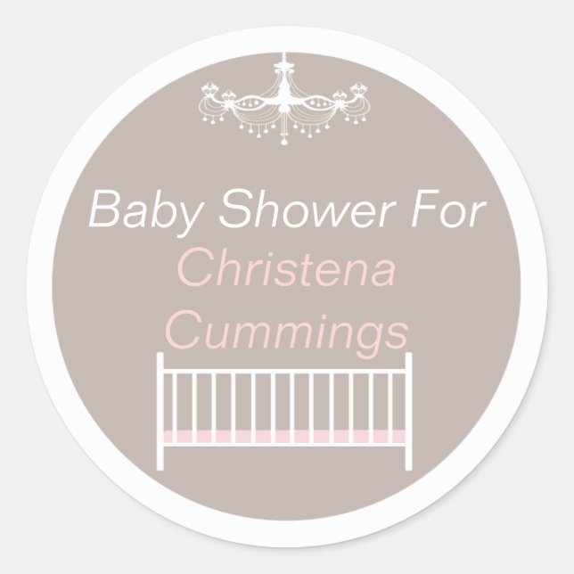 Adesivo Redondo Elegante Lustre Baby Shower Rosa (Frente)