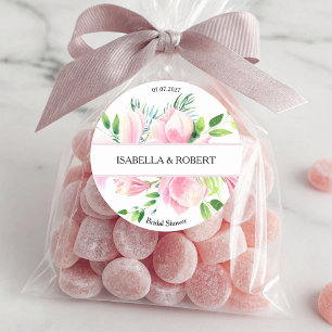 Adesivo Redondo Elegante Magnolia Chá de panela de Aquarela Rosa C