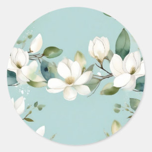 Adesivo Redondo Elegante Magnolia e Greenery Garland