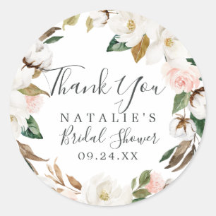 Adesivo Redondo Elegante Magnolia Obrigado Chá de panela Favor