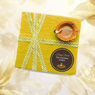 Adesivo Redondo Elegante mandala diya hindu custom gold diwali