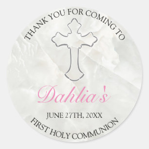 Adesivo Redondo Elegante Marble Girls First Sagrada Comunhão Obri