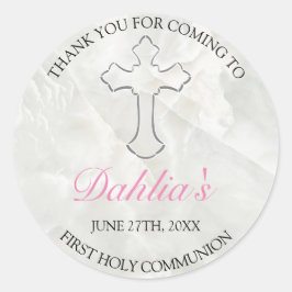 Adesivo Redondo Elegante Marble Girls First Sagrada Comunhão Obrig
