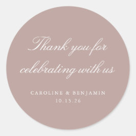 Adesivo Redondo Elegante Mauve Script Casamento Personalizado Obri
