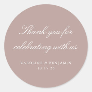 Adesivo Redondo Elegante Mauve Script Casamento Personalizado Obri