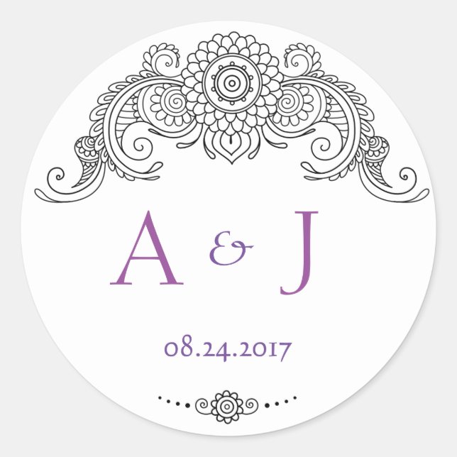 Adesivo Redondo Elegante Mehndi design redondo autocolante-preto (Frente)