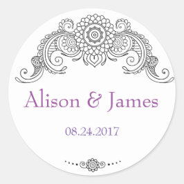 Adesivo Redondo Elegante Mehndi design redondo autocolante-preto