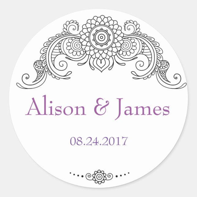 Adesivo Redondo Elegante Mehndi design redondo autocolante-preto (Frente)