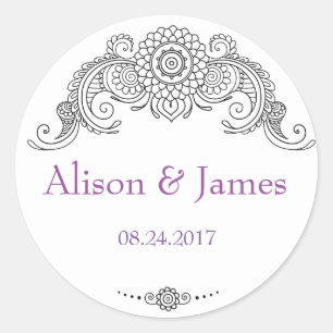 Adesivo Redondo Elegante Mehndi design redondo autocolante-preto