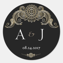 Adesivo Redondo Elegante Mehndi design redondo autocolante-preto