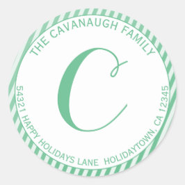 Adesivo Redondo Elegante Mint Silver Foil Stripe Monograma Endereç