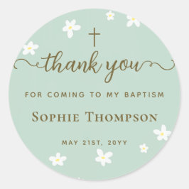 Adesivo Redondo Elegante moderna Daisy Verde Floral Obrigado